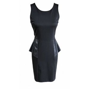 Rhyme Los Angeles Black Peplum Sheath Dress Textured Panels Size Small